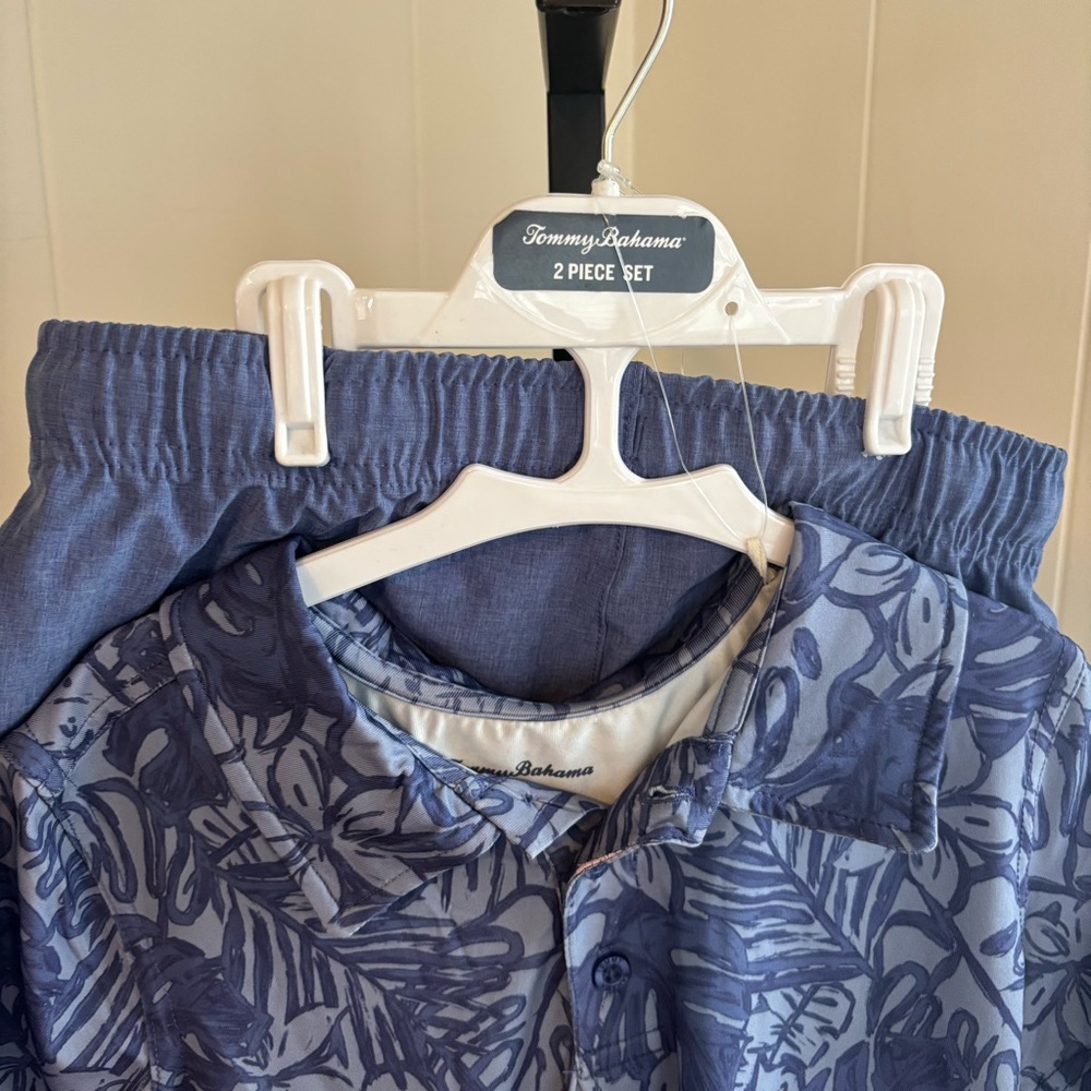 Tommy Bahama Hawaiian Polo Shirt & Shorts Set Blue Floral Boys M 7/8 NWT Preppy